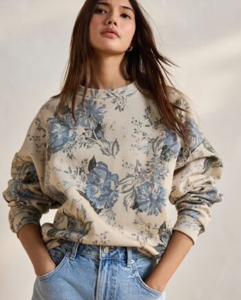 Neutral Floral Pattern All-Over Print Crew Neck Sweatshirt