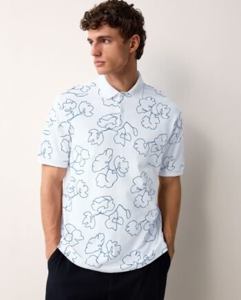 White/Blue Short Sleeve Print Polo Shirt
