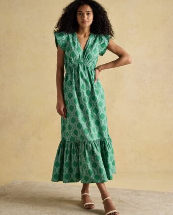 Joules Winnie Green Frill Shoulder Dress