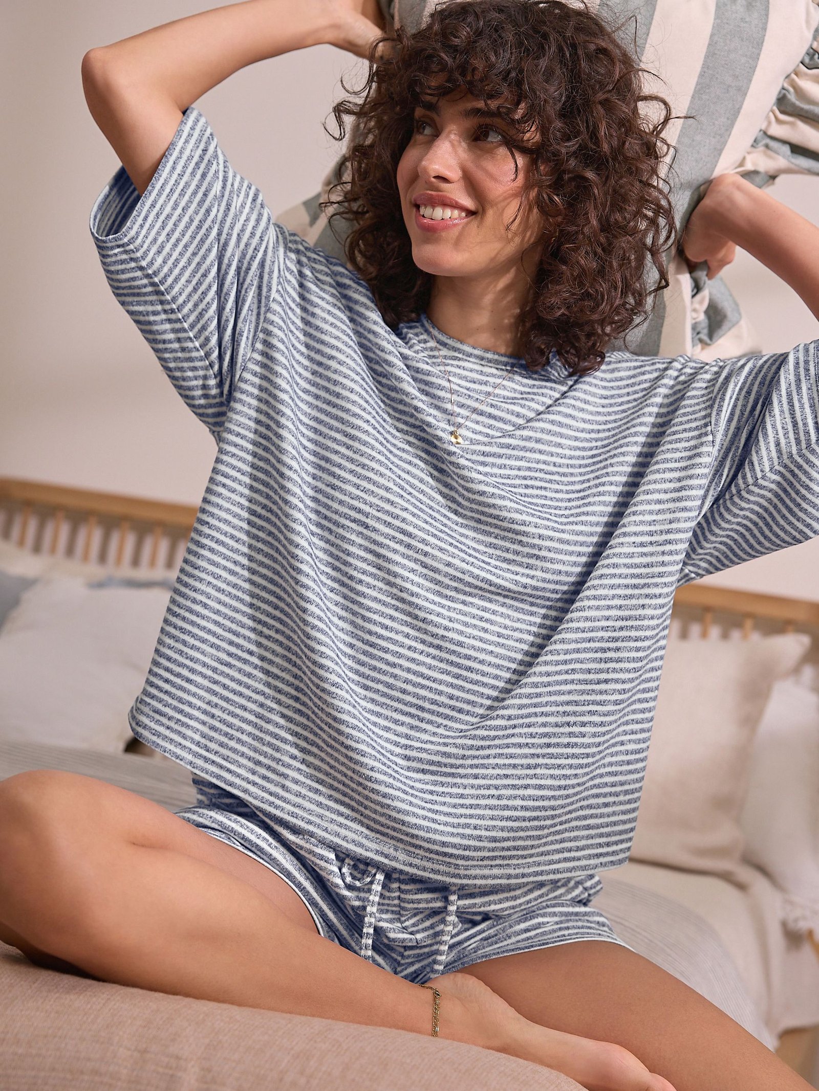 Grey Stripe Cosy Short Pyjamas Set